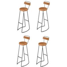 Kit 4 Banquetas Alta Com Encosto Para Aérea Gourmet York - Black House