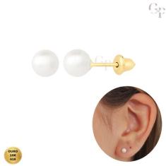 Brinco de Ouro 10K Pérola Natural 4mm Infantil e Adulto a Pronta Entre
