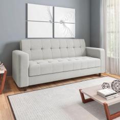 Sofá 03 Lugares Arezzo Linho Cinza A05 Pés Chanfrado Tabaco D01 - D'Ro