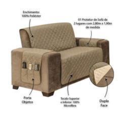 Protetor para Sofá de 2 Lugares Manu King - MR, Kaqui/Palha