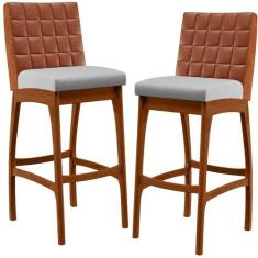 Kit 02 Banquetas Altas Cozinha Sala Jantar Fixa Mila B04 Sintético Cam