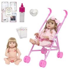 Boneca Reborn Recém Nascida + Kit Itens Carrinho Passeio - Cegonha Reb