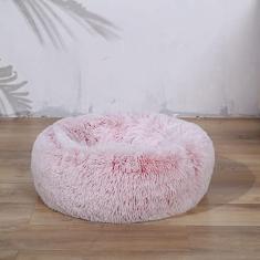 Cama calmante para cães e gatos, cama anti-ansiedade donut aquecimento aconchegante macio para cães e gatos cama redonda, cama macia fofa de pelúcia sintética para cães e gatos grandes, pequenos e médios diâmetro 39 cm