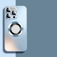 Capa de telefone com proteção de lente de câmera de vidro fosco para iPhone 14 13 12 11 Pro Max Capa magnética de carregamento sem fio, azul claro, para iPhone 14 Pro