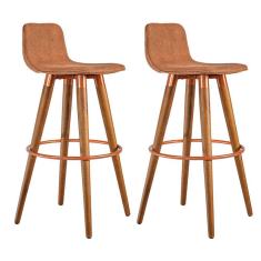 Kit 2 Banquetas Altas Luxo Versatil Aço Cobre Linho Terracota Base Carvalho