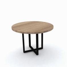 Mesa de Reunião Redonda 110 x 75 cm Pé Tubular PE40 em MDP Cor Noce Naturalle Base Preta