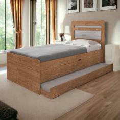 Cama Baú Larissa Solteiro Naturale e Off White com Auxiliar Framar