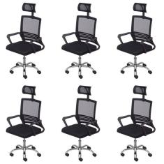 Kit 6 Cadeiras para Escritório Presidente Lyon Alta em Tela Mesh Preto