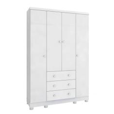 Guarda Roupa Infantil 4 Portas 3 Gavetas Junior Móveis Peroba, Branco 