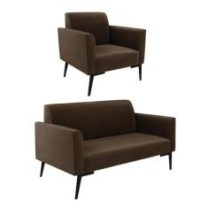 Sofá Namoradeira com Poltrona Pés Villach Marisa Suede D03 - D'Rossi, 