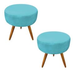 Kit 2 Puffs Banqueta Redonda Nina Suede Pés Palito Castanho - Pallazio