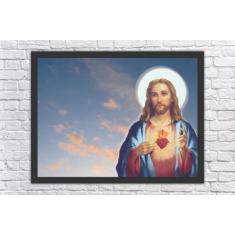 Quadro Decorativo Sagrado Coração Jesus Cristo Cruz Católico Religioso