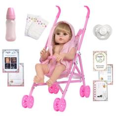 Boneca Reborn Larinha Loira Enxoval Com Carrinho 14 Itens - Cegonha Re