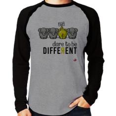 Camiseta Raglan Dare to be different Manga Longa - Foca na Moda, Cinza