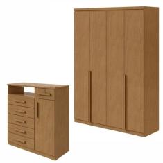 Conjunto de Guarda-roupa Alonzo e Cômoda da Vinci com Nicho - Móveis L