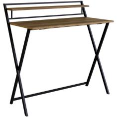 Escrivaninha Dobrável Com Prateleira Preto e Noce Oro 90 Cm Estilo Industrial Placa e Ponto