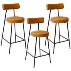 Kit 03 Banquetas Baixa Para Cozinha Sala De Jantar Bancada Milão L02 Couríssimo Whisky