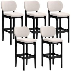 Kit 5 Banquetas Alta Betta Preto Linho Cru