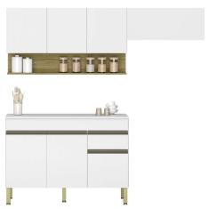 Armário De Cozinha 3 Peças Balcão Com Tampo 150cm Lina15 K02 Supremo-freijó - Mpozenato