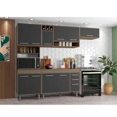 Cozinha 4 Peças Ambiente Com Balcão De Cozinha Barcelona Carvalho Grafite - Poliman