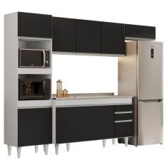 Armário De Cozinha Modulada 4 Peças Cp12 Balcão Com Pia Inox Branco-preto - Lumil