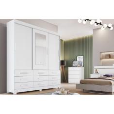 Guarda Roupas 3 Portas De Correr (1 C/ Espelho) E 9 Gavetas Buriti/jequitibá Neve - Novo Horizonte