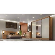 Guarda Roupa Casal com 1 Porta Espelhada 4 Gavetas - Diamond-Cumaru off white - Móveis Novo Horizonte