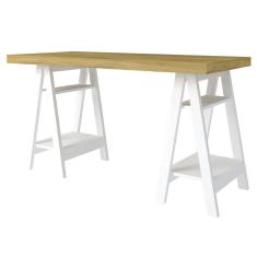 Mesa Escrivaninha 135cm Pés Cavalete Darte A06 Olmo/Branco - Mpozenato