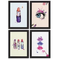 Kit Quadros Maquiagem Moldura Preta 4un 22x32cm - Quartinhos