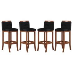 Kit 4 Banquetas Média Estofada Turim Madeira Castanho Suede CCS - CCS 