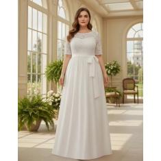 Vestido Renda Longo 55 Casamento Plus Size Civil Noiva Festa - Bella F