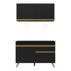 Cozinha Compacta 2 Peças Com Leds Veneza Up Multimóveis Preta