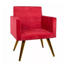 Poltrona Decorativa Pés Palito Nina Suede Vermelho Liso - DS Móveis