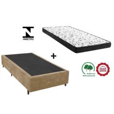 Cama Box Solteirão Bege Suede + Colchão Espuma D33 96x203x10