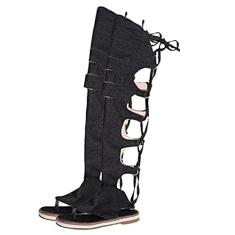 1 Par Chinelos Planos Sandálias Gladiadoras Femininas Sandálias De Salto Alto Com Tira No Tornozelo Mulheres Sandálias Planas Senhorita Sapatos Casuais Parte Superior: Jeans