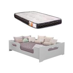 Cama Casal Montessoriana Encanto 100% Mdf Com Colchão Toraflex Casal 188x138 -Branca