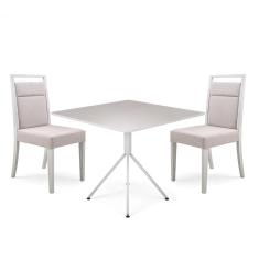 Mesa de Jantar Pequena 2 Cadeiras Herval Slim, Quadrada, Off White com Bege, 90 cm