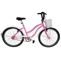 Bicicleta Retrô Vintage Aro 26 Feminina Beach Rosa Chiclete