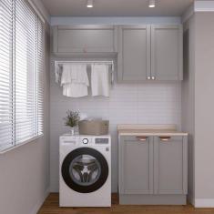 Lavanderia Modulada 3 Peças 2 Armários Aéreos 1 Balcão 2 Portas Cabecasa Madeiramadeira Cinza/Branco