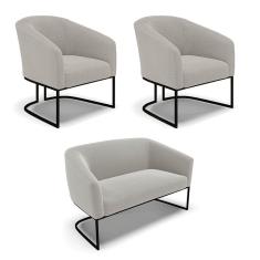 Sofá Namoradeira e 2 Poltronas Industrial Pto Stella Bouclê Cinza D03 - D`Rossi