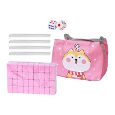 Deevoka Conjunto de mini mahjong para viagem com bolsa, jogo de tabuleiro de personagem chinês, 144 azulejos, portátil, conjunto de brinquedo mahjong chinês