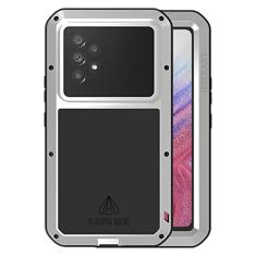 LOVE MEI Compatível com Samsung Galaxy A53 5G, esportes ao ar livre, impermeável, militar, à prova de choque, à prova de poeira, sujeira, alumínio híbrido, metal + silicone + vidro temperado (prata)