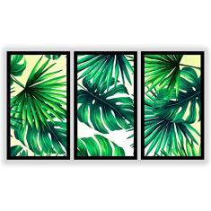 Kit 3 Quadros Decorativos Grandes com MOLDURA Folhas Tropicais Costela de Adão