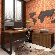 Mesa de Escritório Diretor em L Industrial 170cm Pés Metalon - F5 Offi