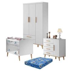 Quarto de Bebê Ludmila Branco Bétula com Colchão Ortobom  Carolina - C