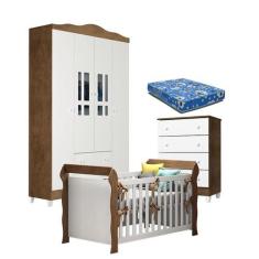 Quarto de Bebê Ariel 4P Gaveteiro e Berço Lara Branco Acetinado Amadei