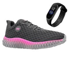 Tenis Feminino Esporte Academia Caminhada Ortopêdico Sola Reta + Relóg