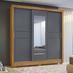 Guarda Roupa com Porta de Correr Espelho 202x212cm Bahamas Moval Freijó Cinza