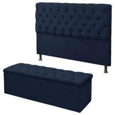 Cabeceira Mais Calçadeira Baú Solteiro 90cm Para Cama Box Sofia Suede 