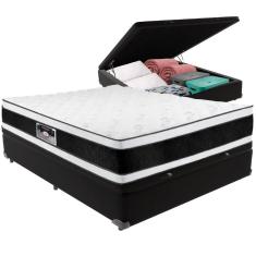 Cama Box Baú Preto e Colchão Black & White Air Double Face Espuma D33 Casal Castor